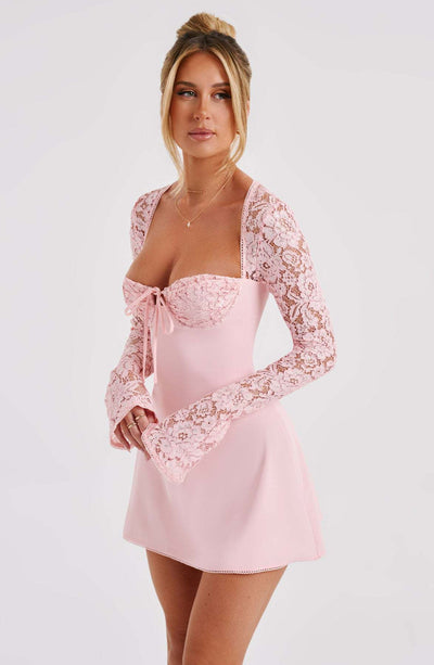 Lace Mini Dress - Long Sleeve Backless Party Dress