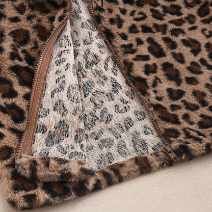 Leopard Print Crop Vest - Zip Front Fleece - Fashions Envy