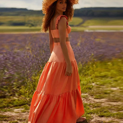 Three-Piece Bikini Set - Orange Swimsuit Style