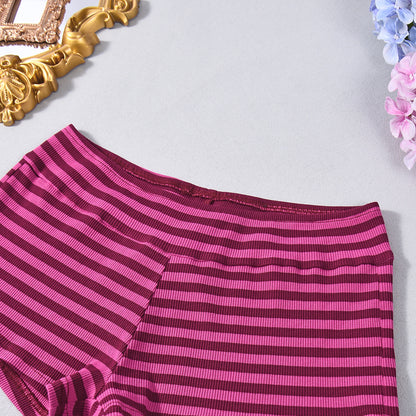 Striped Halter Neck Outfit - Crop Top Shorts Set