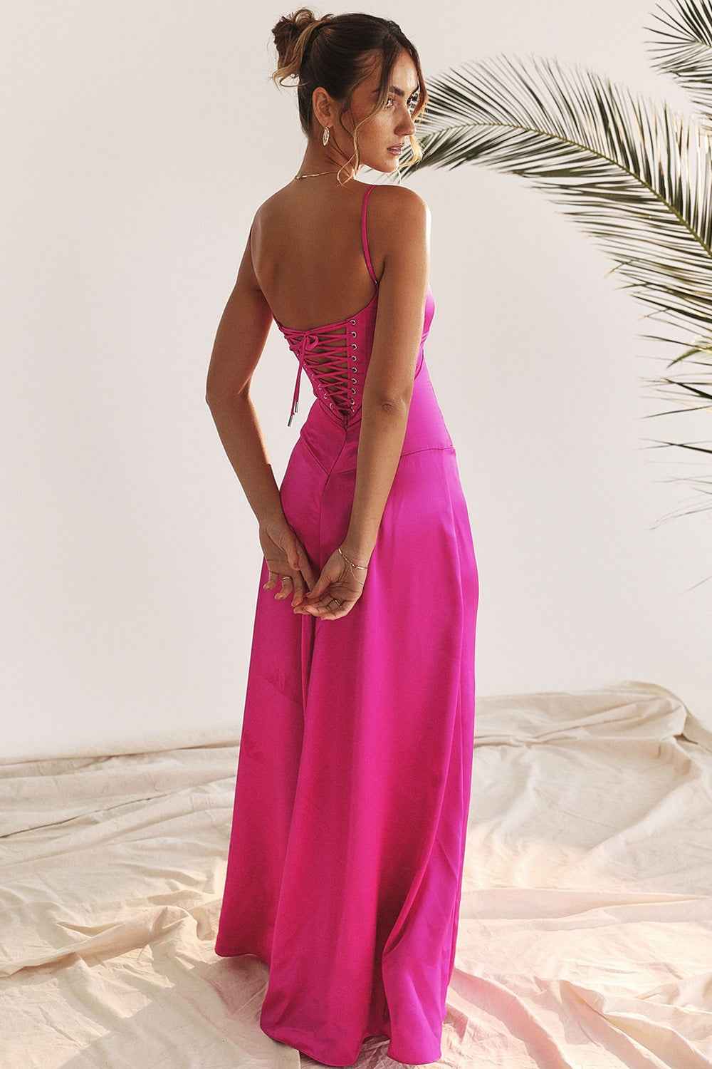 Corset Back Maxi Dress - Spaghetti Strap Slim Fit Camisole Gown
