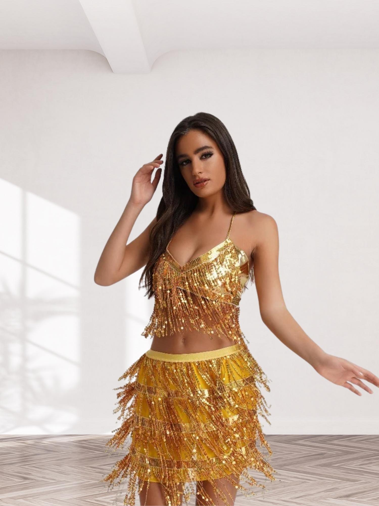 Sexy Tassel Halter Belly Dance Costume Outfit Set