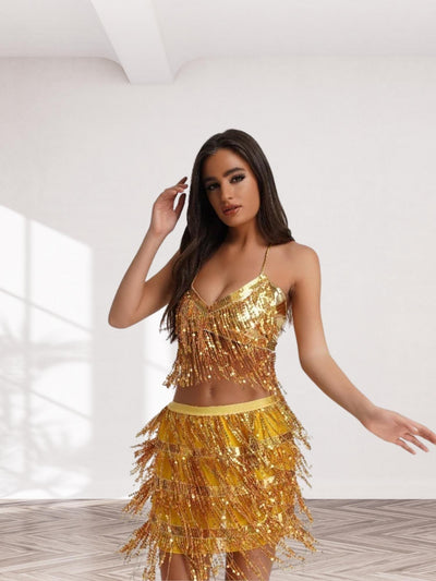 Sexy Tassel Halter Belly Dance Costume Outfit Set