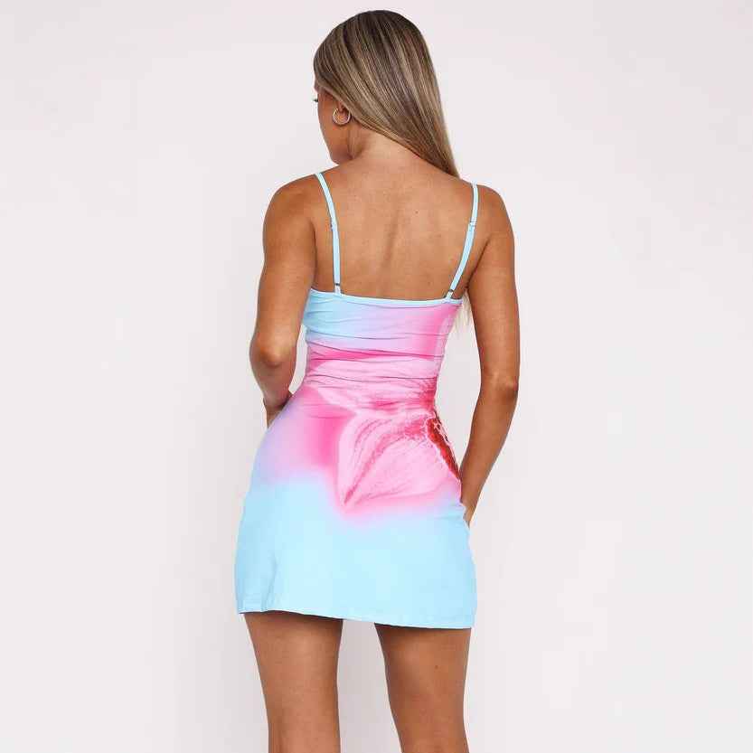 Floral Bodycon Mini Dress - Blue Halter Summer Style