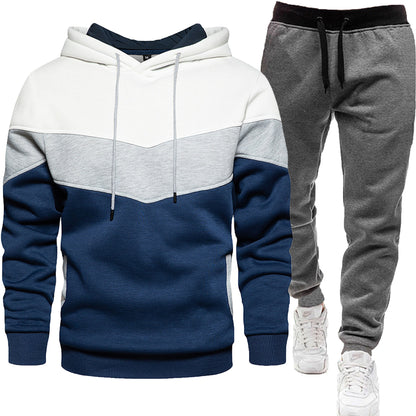 Men's Hoodie Tracksuit - Color Block Two-Piece Set