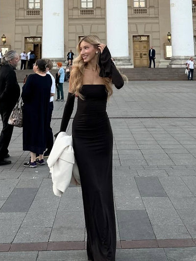 Mermaid Evening Dress - Off-Shoulder Long Sleeve Gown - Fashions Envy