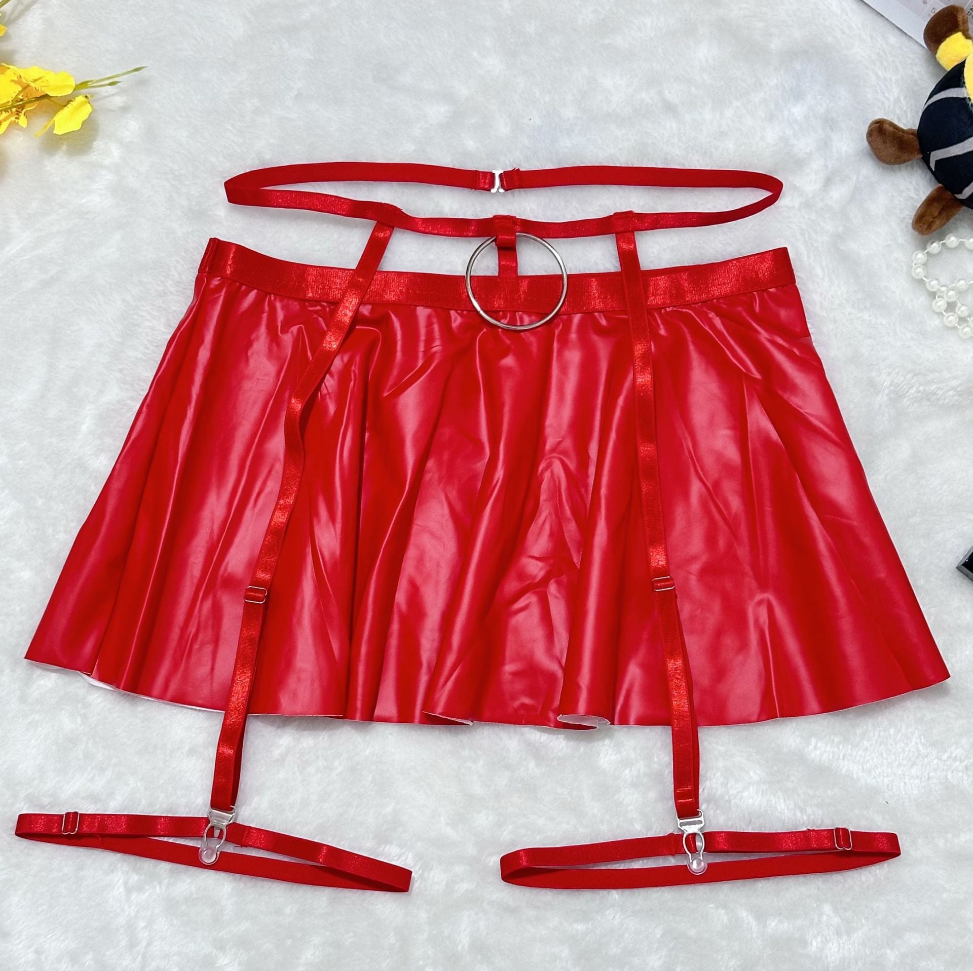 Lingerie Skirt Set - Lace Bra with Fishnet Stockings - Fashions Envy