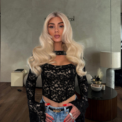 Off Shoulder Lace Top - Long Sleeve Hollow Waist - Fashions Envy