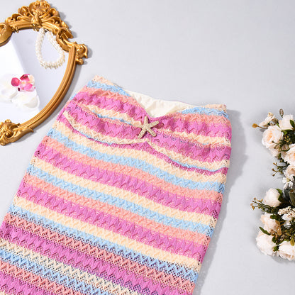 Pink Striped Two-Piece Set - Backless Tube Top Maxi Skirt