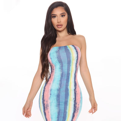 Sleeveless Tie Dye Maxi Dress - Sexy Bodycon Streetwear
