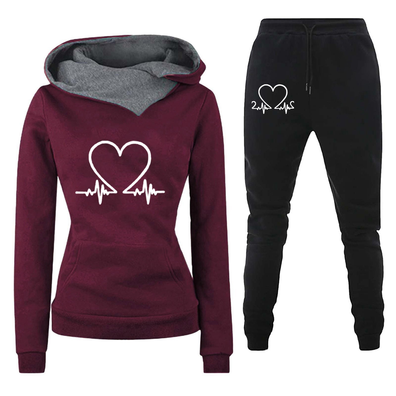 Hoodie Set - Heartbeat Print Two-Piece Outfit