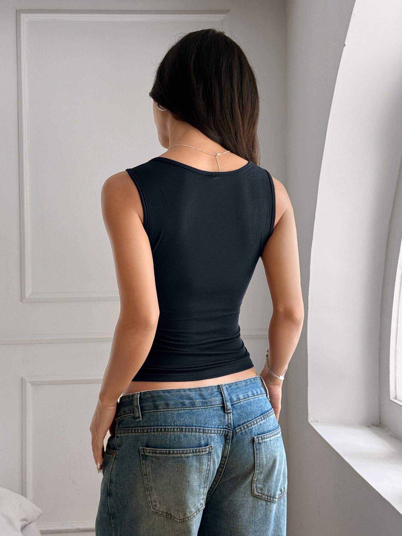 Summer Button-Up Tank Top - Casual Slim Fit