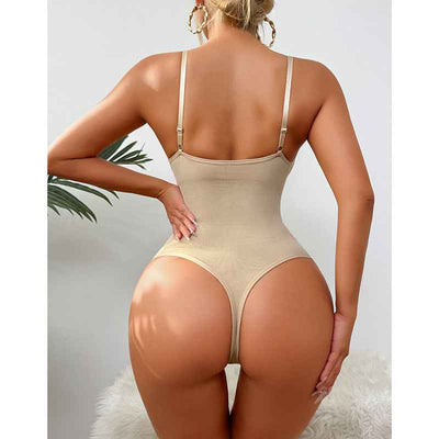 Deep V-Neck Thong Bodysuit - Tummy Control Shapewear