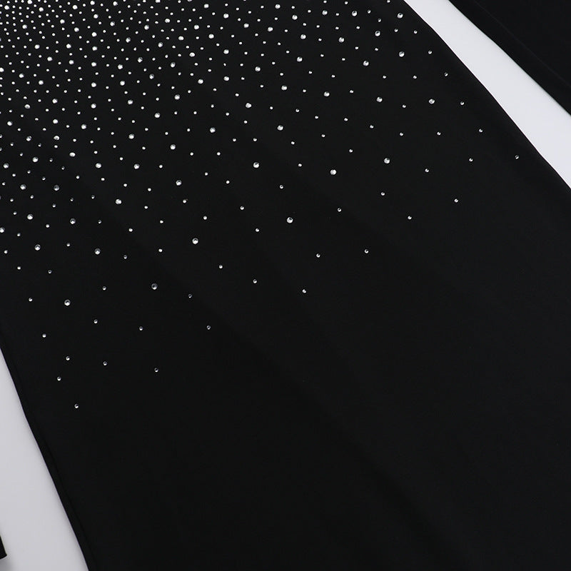 Bodycon Maxi Dress - Halter Diamond Embellished Slim Fit