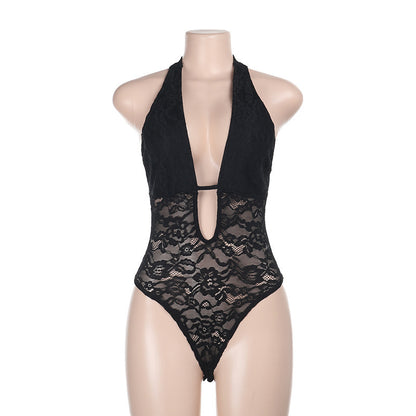 Lace Bodysuit - Hollow Strap Neck Style