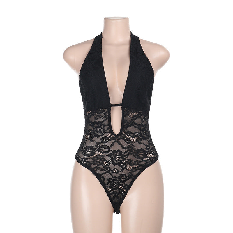 Lace Bodysuit - Hollow Strap Neck Style