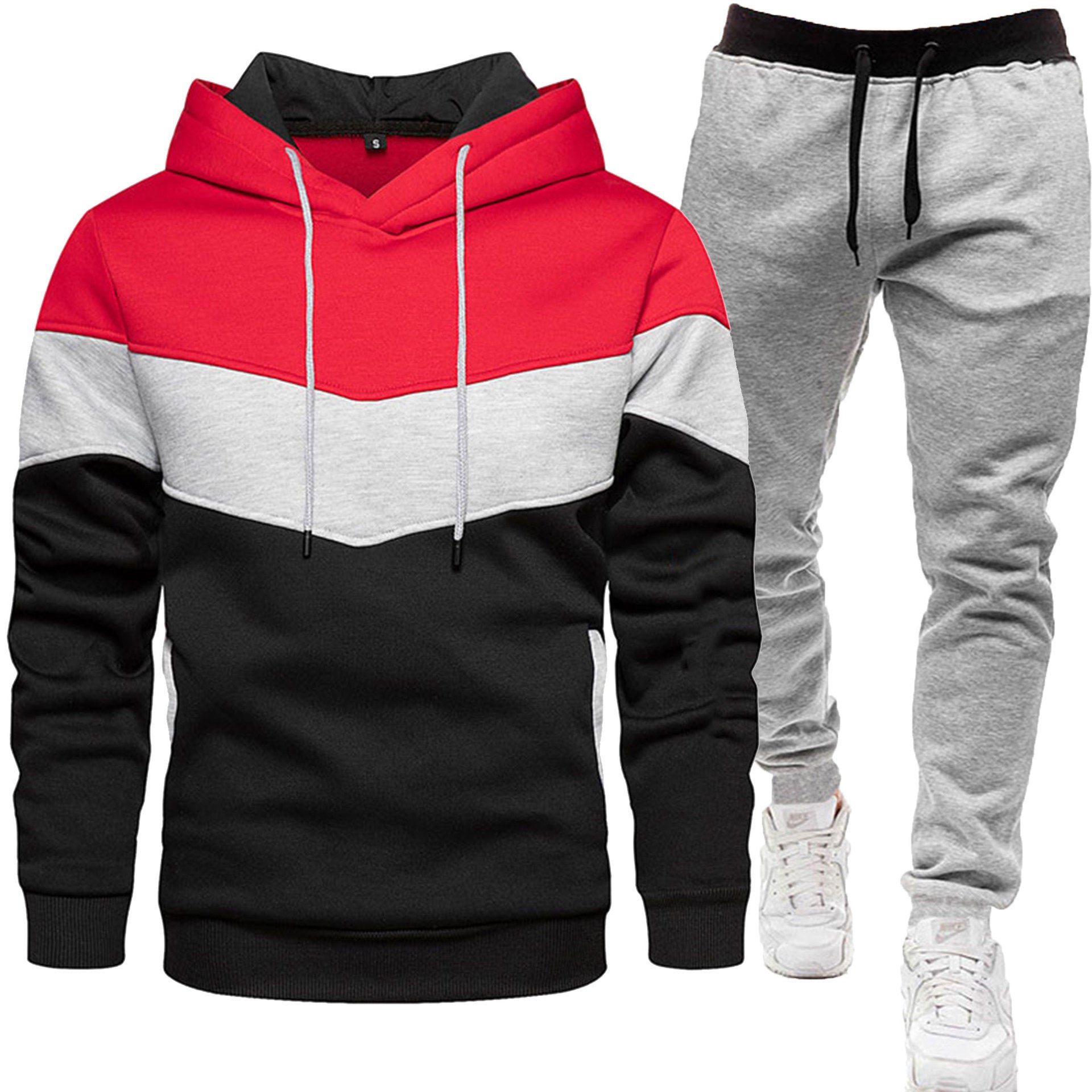 Men's Hoodie Tracksuit - Color Block Two-Piece Set
