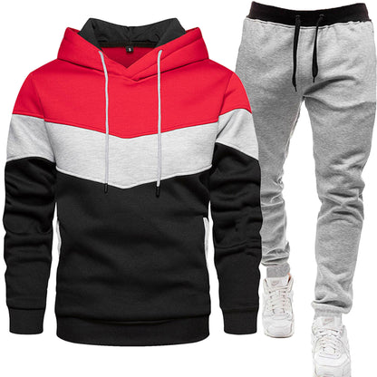 Men's Hoodie Tracksuit - Color Block Two-Piece Set