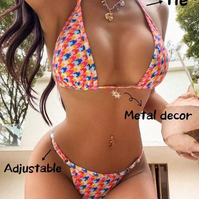 Printed lace up one-piece swimsuit