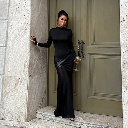 Shoulder Pad Maxi Dress - Long Sleeve Black Princess - Fashions Envy