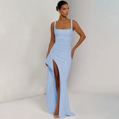 Backless Evening Dress - Strap High Slit Gown