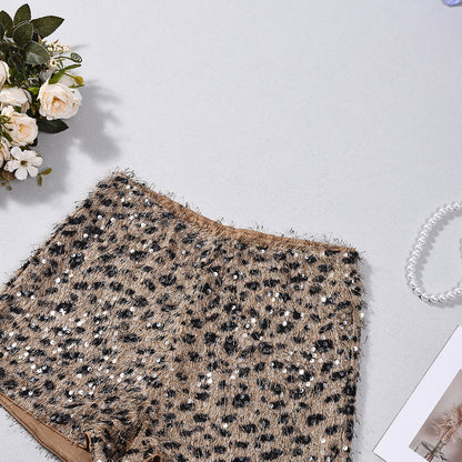 Leopard Print Sequin Shorts - Low Waist Party Style