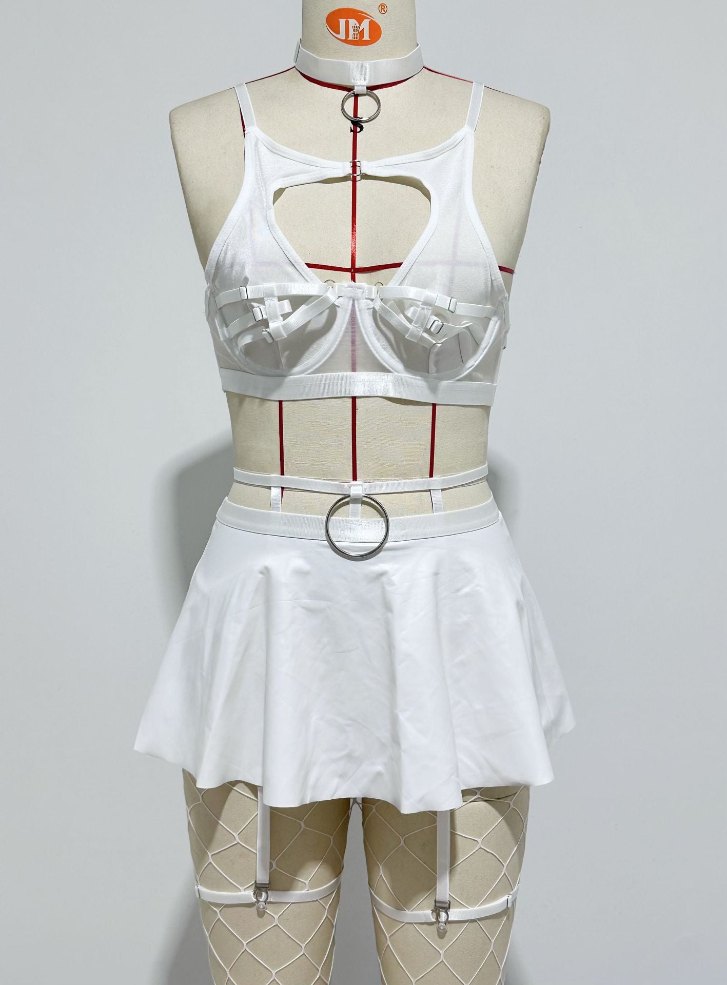 Lingerie Skirt Set - Lace Bra with Fishnet Stockings - Fashions Envy