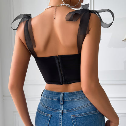 Butterfly Crop Top - Embroidered Lace-Up Strapless Style