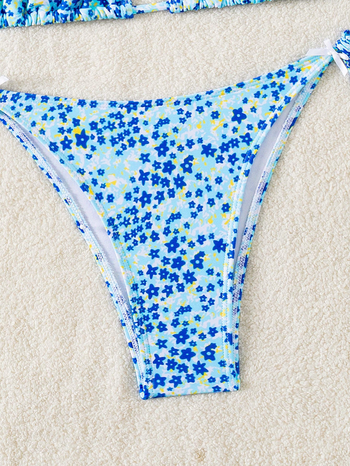 Floral Triangle Bikini - Lace Up Front Tie Bottoms Set