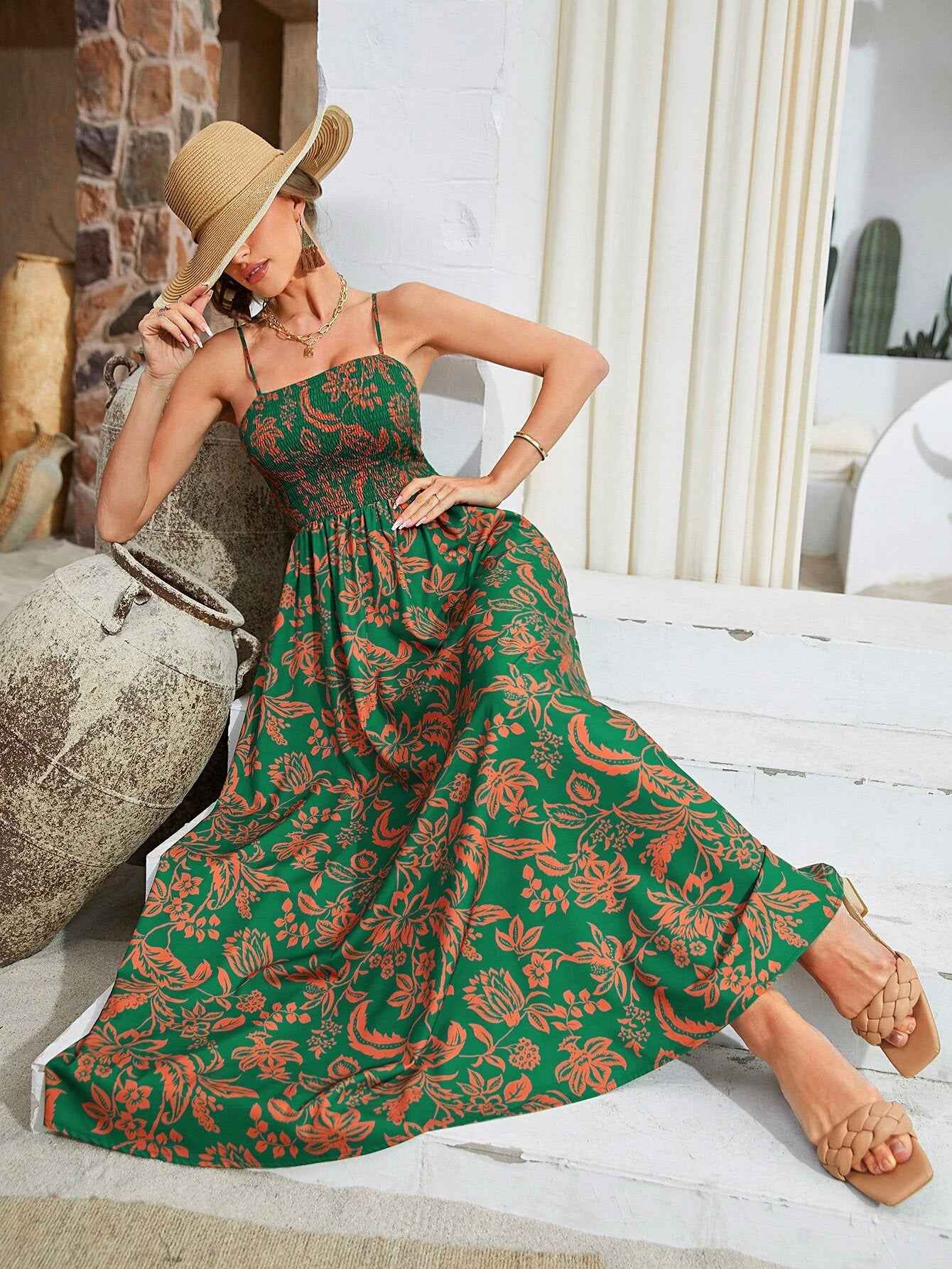 Floral Maxi Dress - Flowy Spaghetti Strap Summer Style