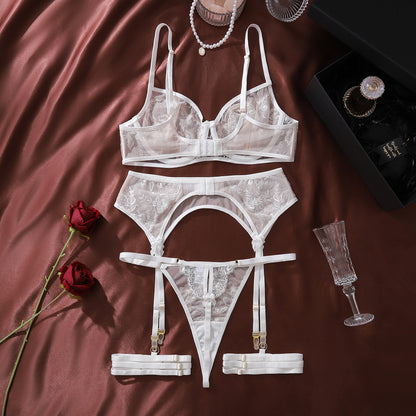 Sheer Lingerie Set - Embroidered Mesh Bra