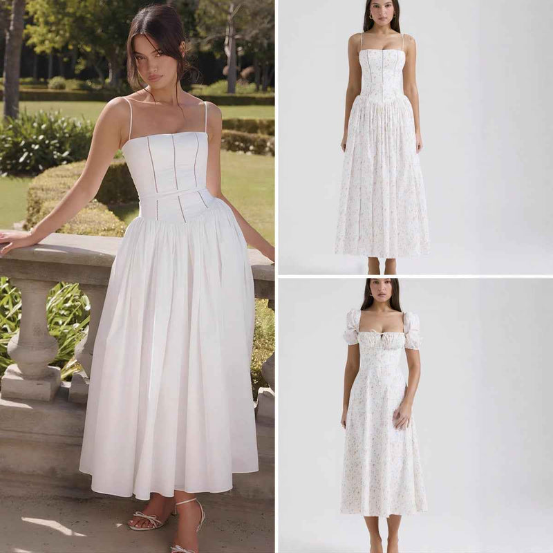 Floral Cami Maxi Dress - Cinched Waist A-Line Spaghetti Strap