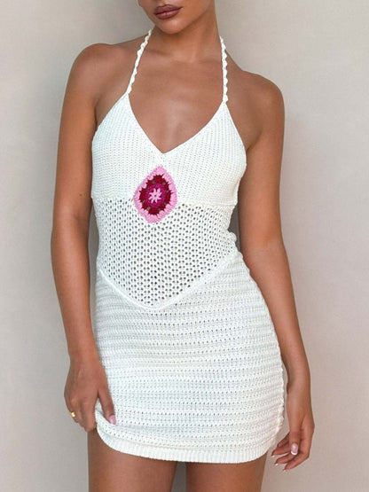 Openwork Halter Neck Sweater Dress