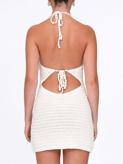 Openwork Halter Neck Sweater Dress
