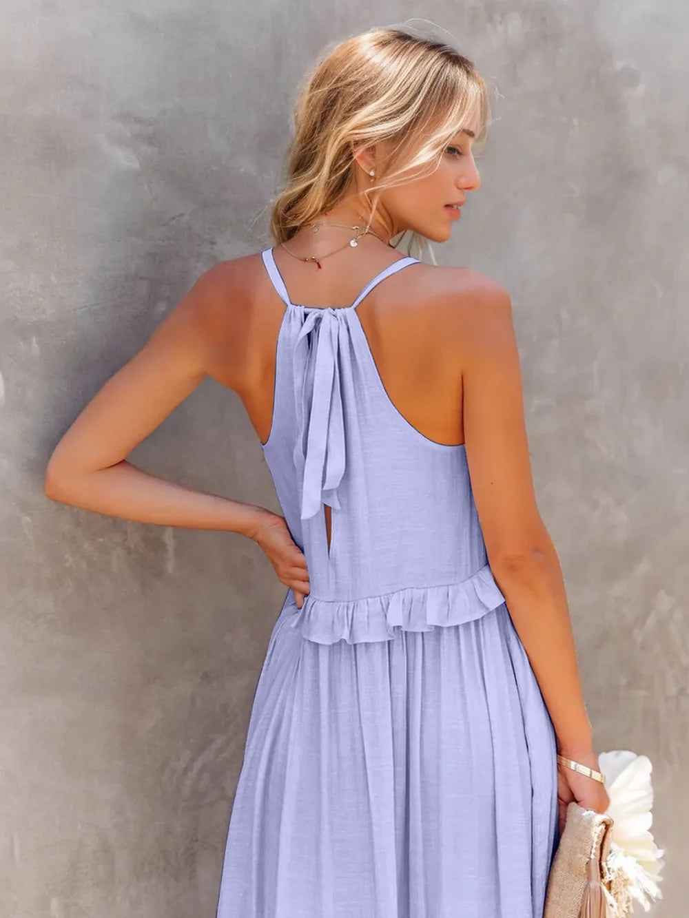 Smocked Tiered Ruffle Maxi Dress - Sleeveless with Pockets