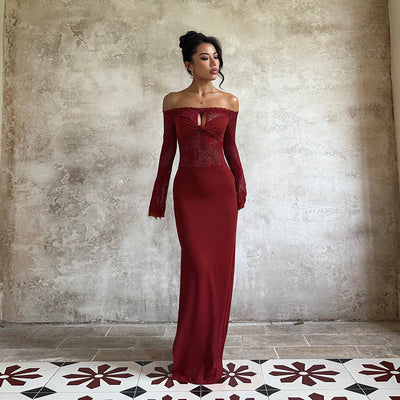 Off Shoulder Bodycon Dress - Lace Long Sleeve Wrap - Fashions Envy