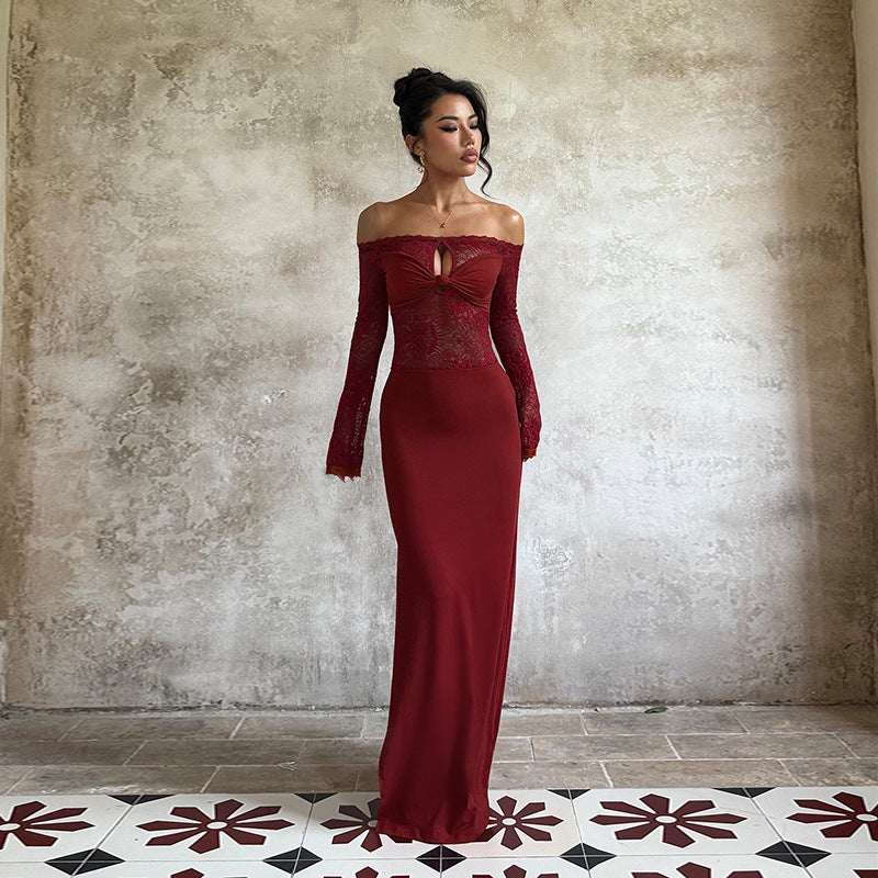 Off Shoulder Bodycon Dress - Lace Long Sleeve Wrap - Fashions Envy