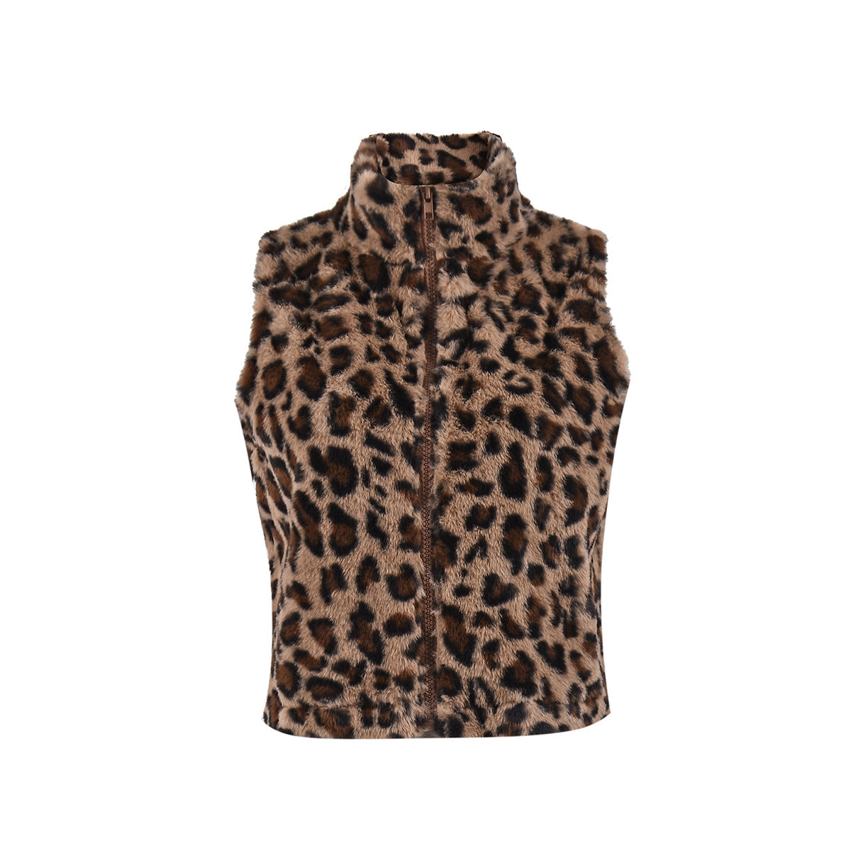 Leopard Print Crop Vest - Zip Front Fleece - Fashions Envy