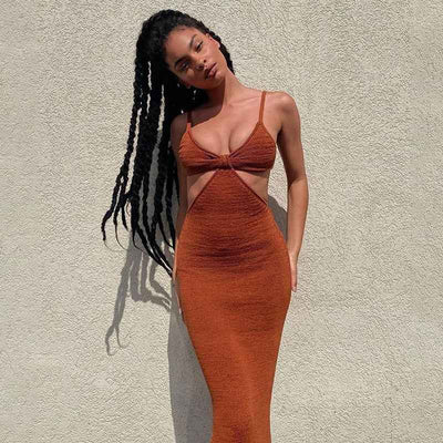 Cut Out Backless Knit Maxi Dress - Bodycon Vacation Style