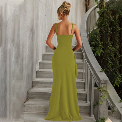 Backless Evening Dress - Strap High Slit Gown