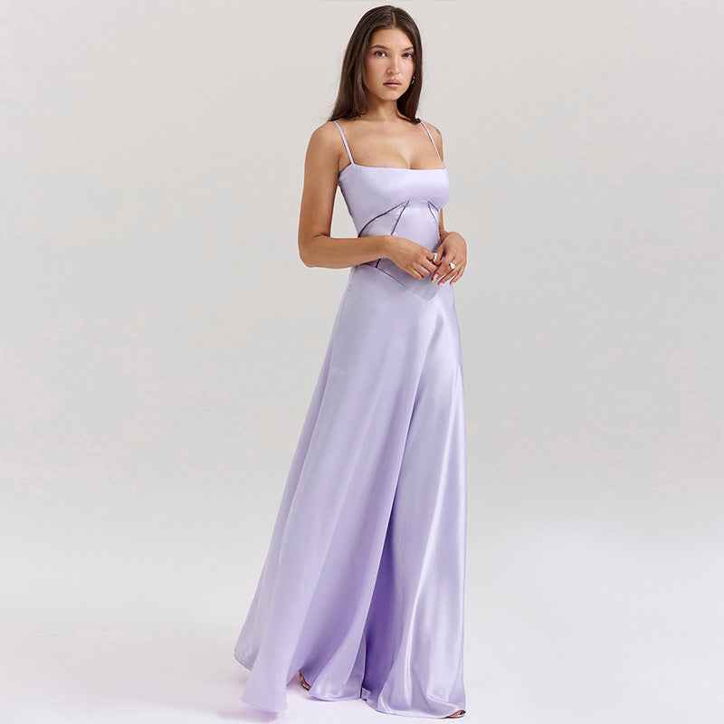 Corset Back Maxi Dress - Spaghetti Strap Slim Fit Camisole Gown