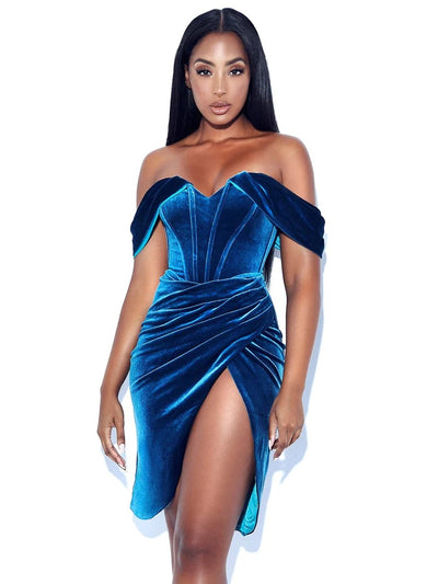 Velvet Evening Dress - Boned Strapless Slit Gown - Fashions Envy