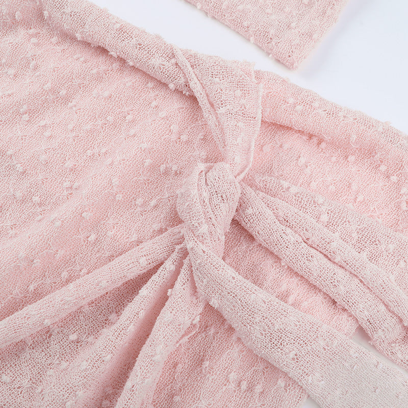 Off-Shoulder Mini Dress - Pink Lace Long Sleeve - Fashions Envy