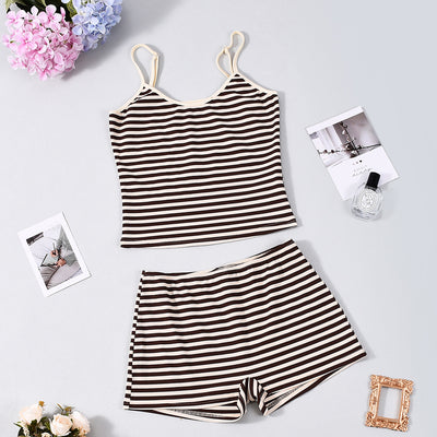 Slim Fit striped Halter Mini Shorts Set