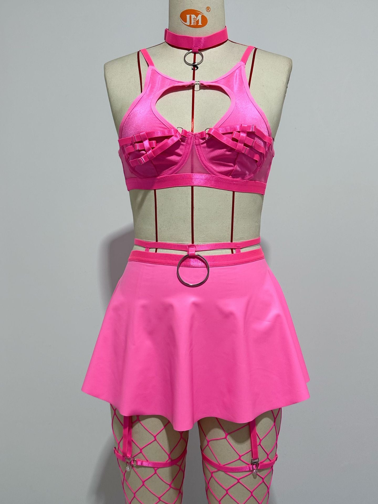 Lingerie Skirt Set - Lace Bra with Fishnet Stockings - Fashions Envy