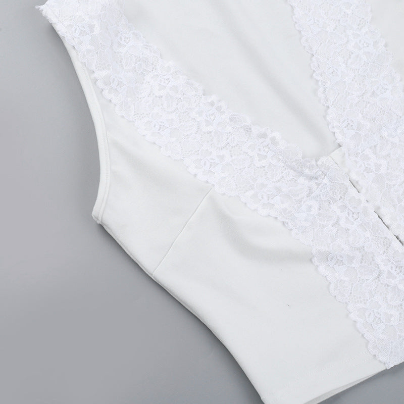 Lace Crop Top - Casual Sleeveless U-Neck