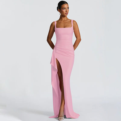 Backless Evening Dress - Strap High Slit Gown