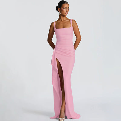 Backless Evening Dress - Strap High Slit Gown
