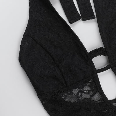 Lace Bodysuit - Hollow Strap Neck Style