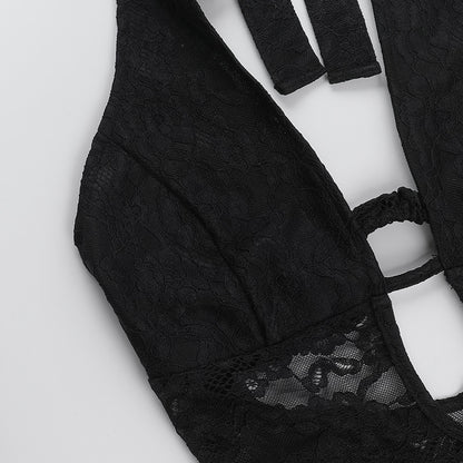 Lace Bodysuit - Hollow Strap Neck Style